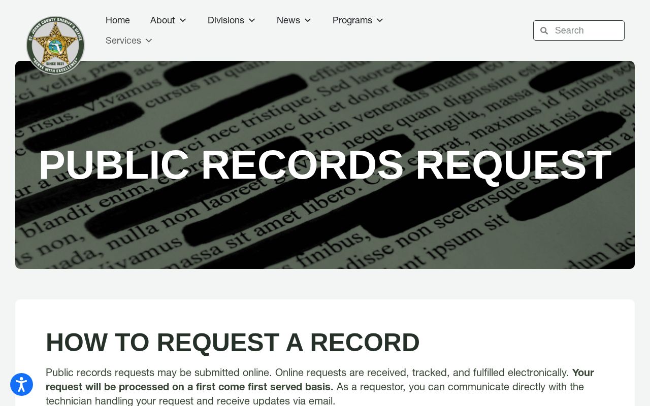 St. Johns County Sheriff's Office public records request page